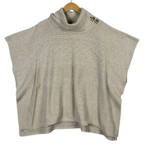 NYDJ Sz S Sweater Oversized Shawl Open‎ Tan Cable Soft Drapy Poncho Boho Western